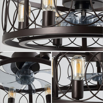 Celeste 21.6" 6-Light Industrial Farmhouse 6-Speed Metal Mobile-App/Remote-Controlled Caged LED Ceiling Fan - JONATHAN Y